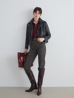 Biker Yaka Kad?n Deri G?r?n?ml? Ceket