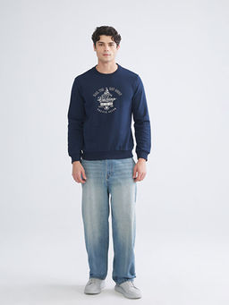 Bisiklet Yaka Bask?l? Erkek Kal?n Sweatshirt