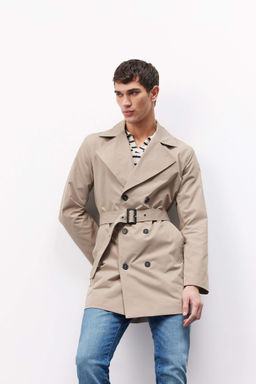 Slim Fit Dar Kesim Dugmeli Kemerli Trenckot - Defacto фото 4