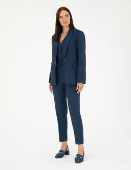 Lacivert Carrot Fit Keten Pantolon