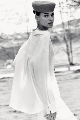 BLUSA CON LINO CUELLO POLO / Blanco - Zara фото 10