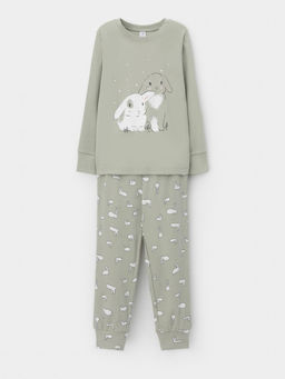 К 1541/шалфей,белые зайчики пижама дет