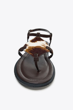 ANIMAL PRINT LEATHER AND SHEEPSKIN SANDALS - Zara фото 5