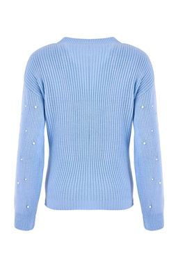 Ac?k Mavi Inci Detayl? Bisiklet Yaka Triko Kazak TWOAW22KZ1493