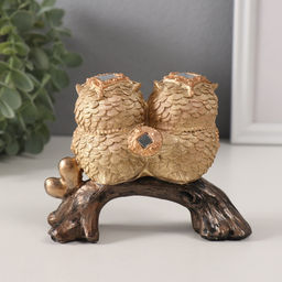 Фигурка полистоун «Совята на коряге с зеркальными листьями», 12.5×5.5×9.5 см