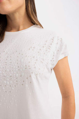 Футболка с коротким рукавом с круглым вырезом и принтом - Defacto фото 4