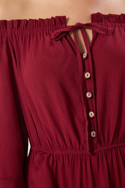 Bordo Dokuma F?rf?rl? Plaj Midi Elbise TBESS25EL00122 - Trendyolmilla фото 3