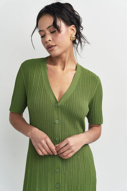 Платье трикотажное на пуговицах Зеленый - Erist store фото 3