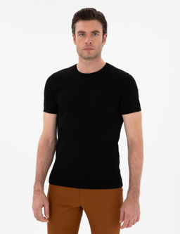 Siyah Slim Fit Bisiklet Yaka Triko T-shirt