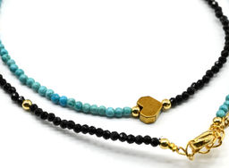 Чокер из шпинели и бирюзы с подвеской Сердце из гематита цв.золотой, 40см