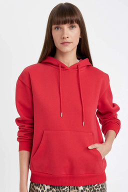 Relax Fit Kapusonlu Kanguru Cepli Kal?n Basic Duz Sweatshirt - Defacto фото 6