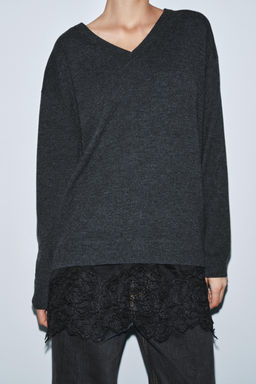 LONG KNIT JUMPER WITH LACE DETAIL - Zara фото 3