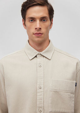 Bej Kadife Gomlek - Mavi фото 5