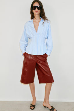 CAMISA POPEL?N PLIEGUES / Azul claro