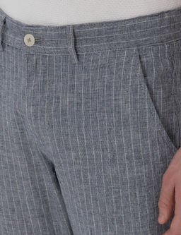 Lacivert Slim Fit Keten Kar___ml_ _izgili Kanvas Pantolon