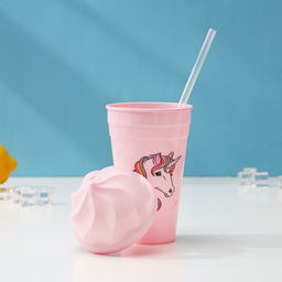 Цена за 12 шт. Стакан Сказочный единорог, 450 мл, с крышкой и трубочкой, рисунок МИКС - Simaland фото 2