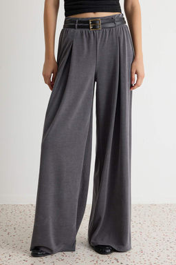 Antrasit D_z Wide Leg/Geni_ Pa_a _ift Kemerli Uzun Modal Kuma_ _rme Pantolon TWOAW27PL00018 - Trendyolmilla фото 3