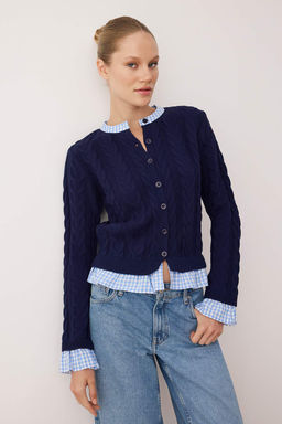 Lacivert Ekose Garni Yaka Detayl? Triko H?rka TWOAW26HI00259