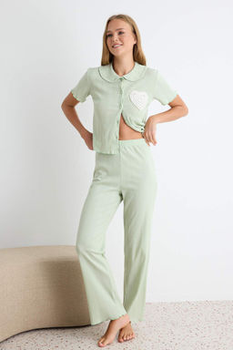 Mint %100 Pamuklu Kalpli Dantelli Pointel/Fitilli _rme Pijama Tak_m_ THMAW27PT00032