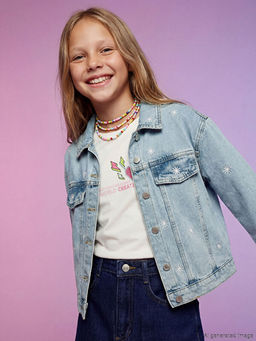 ?i?ek Nak??l? K?z ?ocuk Jean Ceket