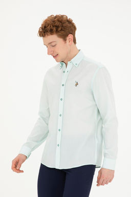 Мужская базовая рубашка зеленого цвета с длинным рукавом - U.s. polo assn фото 3
