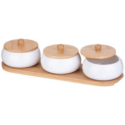 НАБОР БАНОК С ДЕРЕВ. КРЫШКОЙ LEFARD NATIVE 3 ШТ. 8,5*6,5 СМ 150 МЛ НА ДЕРЕВ. ПОДСТАВКЕ  фото 3