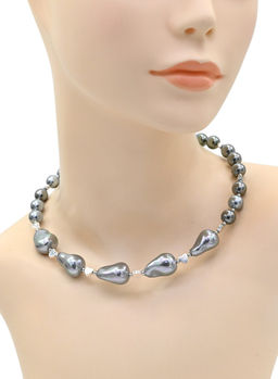 Колье чокер с майоркой Барокко 15*20мм цв.серебристо-серый, 43см