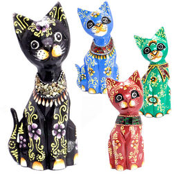 Сувенир из дерева HOK-K20-01-1 Набор кошек 3 в 1 символ удачи в доме 20см Албезия - Сандаловый дом фото 3