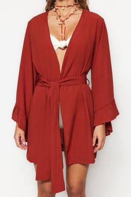 Siyah Kusakl? Dokuma Volanl? Mini Plaj Kimono&Kaftan TBESS21KM0002 - Trendyolmilla фото 11