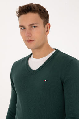 Erkek Slim Fit V Yaka Koyu Ye_il Basic Kazak - U.s. polo assn фото 2