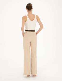 Bej Y_ksek Bel Straight Fit Pantolon
