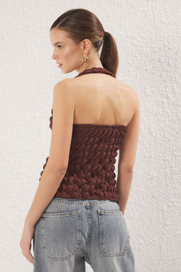 Trendyolmilla Siyah Premium Dokulu Boyundan Baglamal? Crop Buzgulu Orme Bluz TWOSS24BZ00389 фото 13