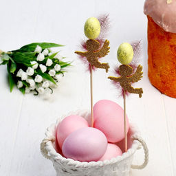 Набор пасхальных топперов Яйцо и перо 2 шт., МИКС