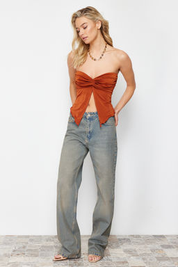 Trendyolmilla Siyah Premium Buzzy Kalp Yaka Buzgulu Esnek Crop Orme Bluz TWOSS24BZ00204 фото 19