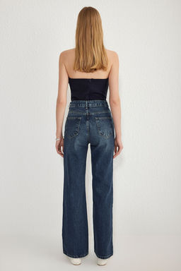 TRENDYOLMILLA Koyu Mavi Premium Yuksek Bel Wide Leg Jeans TWOSS25JE00089  фото 5
