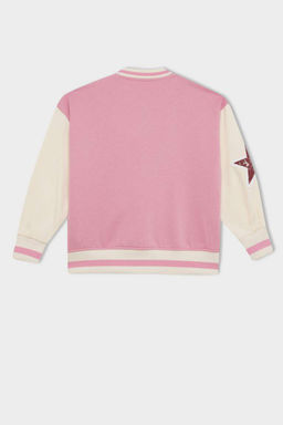 Кардиган-бомбер на толстой мягкой подкладке с воротником колледжа для девочек и застежкой-кнопкой - Defacto фото 3