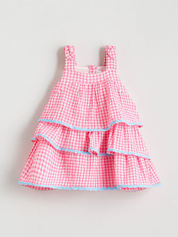 Kare Yaka Ekose Katkat K?z ?ocuk Elbise