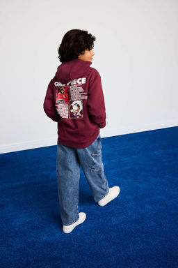 %100 Pamuk One Piece Kap__onlu __i Yumu_ak T_yl_ S_rt Bask_l_ Sweatshirt Erkek _ocuk - Defacto фото 2