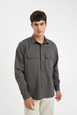 Хлопковая рубашка с длинными рукавами и воротником поло стандартного кроя