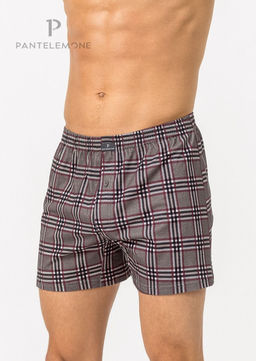 Мужские трусы-боксеры PMB-389 Клетка серая/бордовая
