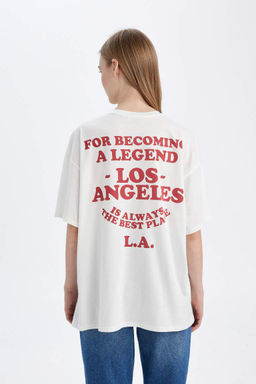 Футболка оверсайз с круглым вырезом и короткими рукавами с принтом Снова в школу - Defacto фото 7