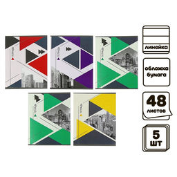 Комплект тетрадей из 5 штук (4 разные + 1 повторяющаяся), 48 листов в линию Calligrata «Мегаполис», обложка мелованная бумага, блок №2, белизна 75% (серые листы)