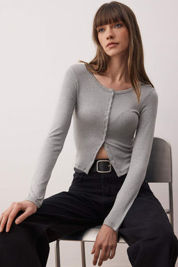 Gri Onu Full C?tc?tl? Fitted/Vucuda Oturan Orme Bluz TWOAW26BZ00193