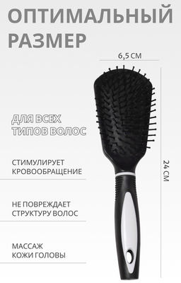 Цена за 2 шт. Расчёска массажная, 6.5×24 (±1) см, чёрная