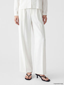 Loose Fit Keten G?r?n?ml? Kad?n Pileli Pantolon