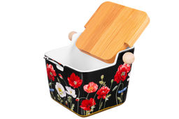 Банка для сыпучих продуктов 300 мл 12*9,5*9 см Маки на черном с отк. бамбук.крышкой NEW BONE CHINA - Elan gallery фото 6