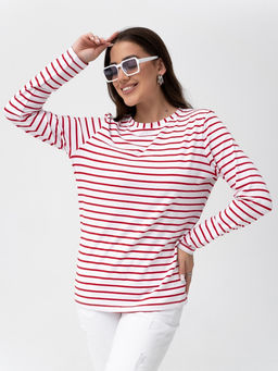 Лонгслив хлопок 95%, лайкра 5%,бело-красный - Binita фото 5