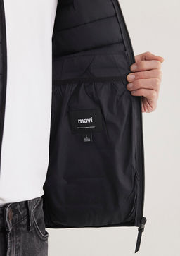 Dik Yaka Siyah Sisme Mont - Mavi фото 7