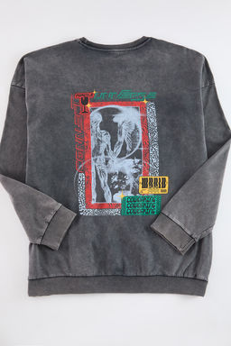TRENDYOL MAN Antrasit %100 Pamuk Buyuk Beden Oversize Y?kama Efektli S?rt Bask?l? Sweatshirt TMNAW25AO00018 - Trendyolmilla фото 6