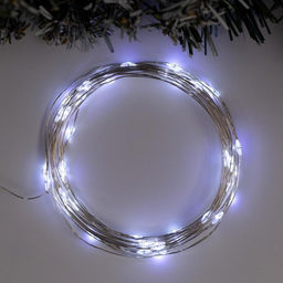 Гирлянда Нить 5 м, роса, IP65, серебристая нить, 50 LED, 8 режимов, от батареек АА?3, свечение белое